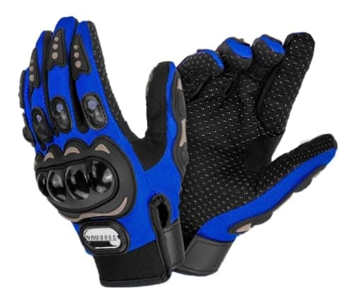 Full Finger Motorcycle Gloves with Knuckle Guard, Black And Blue | Hard Knuckle Protection, Anti-Slip Grip, Touchscreen Compatible, Breathable Mesh, Motorbike Racing
