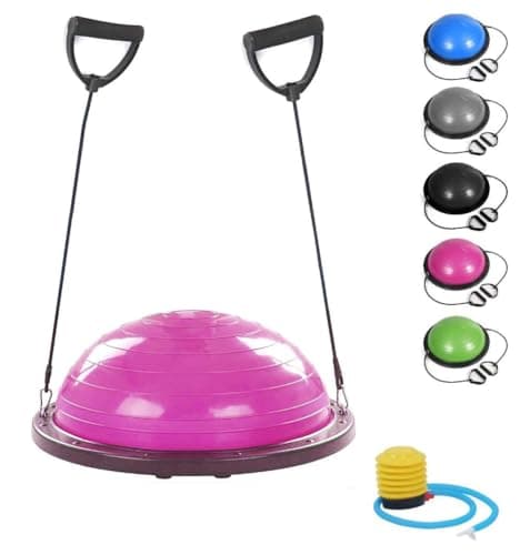 Balance Half Ball (Diameter 60 cm) | Inflatable Half Ball | Fitness Trainer for Yoga Pilates Functional Physiotherapy | with Elastics, Handles and Pump
