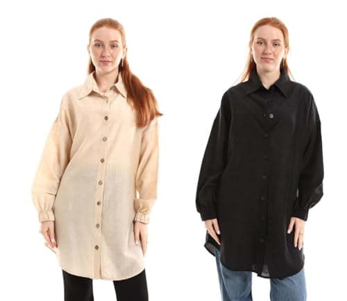 Red Circle Womens Bundle of 2 Oversized Button-Down Tunic Shirt Bundle of 2 Oversized Button-Down Tunic Shirt Outerwear