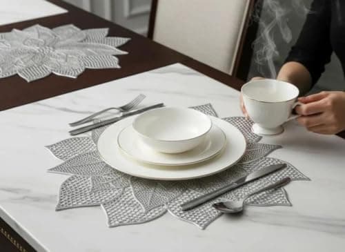 Generic Leather Placemat Serving Coaster Silver 38 cm Pack of 6, .db