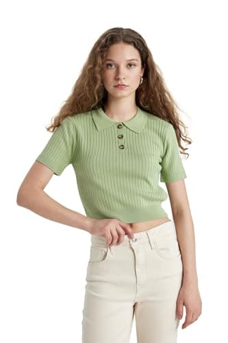 DeFacto Womens Slim Fit Polo Neck Half Sleeve Young Tricot Pullover N9752AZ Pullover Shirt