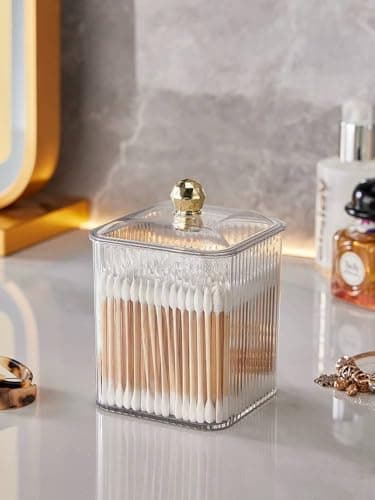 Generic Clear Cotton Swab Organiser with Lid, Single Compartment, .sa Storage box