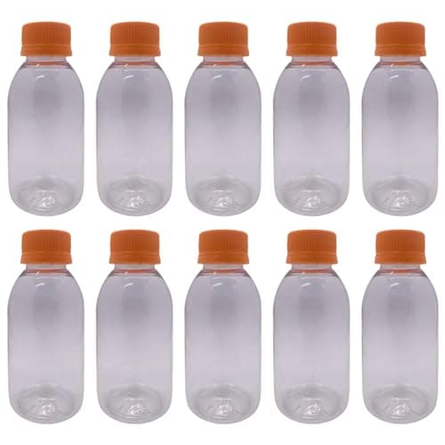 Pack of 10 Orange Spiral Cap Empty Plastic Travel Bottles 125ml - Clear Recyclable