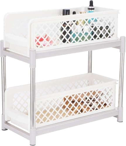 Under Sink Organizer with Movable Plastic Shelves and Metal Frame Rack