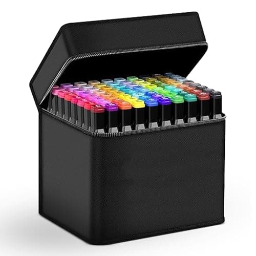 AMIRATE 48 Pcs Dual Tip Alcohol Markers Set, Non-Toxic Art Supplies For Kids & Adults, Books Pen With Carry Case Set Colour Broad Drawing Sketching (48), Multicolor Marking pen