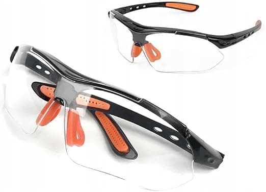 KaberTrade Dust Safety Glasses Safety Glasses Clear Eye Protection Glasses Work Dust Wind Protection Adjustable Length (Transparent Frame Black Orange, Code:9265)