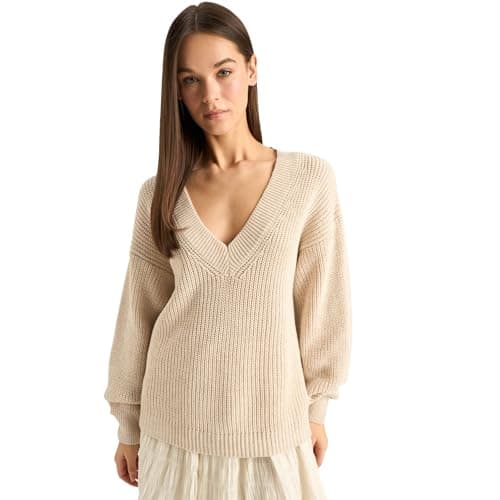 DeFacto Womens Young Oversize Fit V Neck Long Sleeve Tricot Pullover Z7135AZ Pullover (pack of 1) Sweater