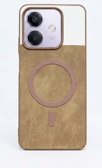 Compatible With (Oppo A3X) Luxury Leather Back Case With Wireless Charging And Electroplated Shockproof Camera Frame For (Brown) Cellular phone case