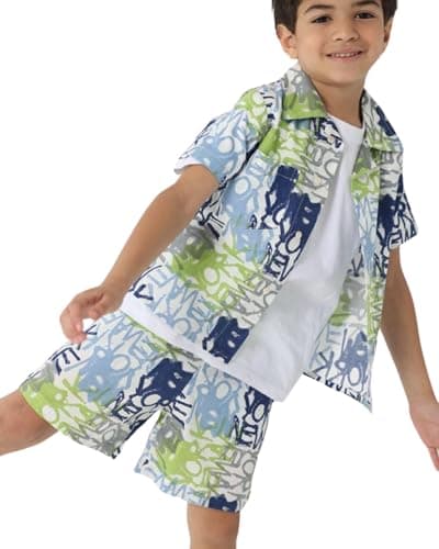 Jodi Mini | Printed Shorts Set | White Kiwi | Sutitable for Boys