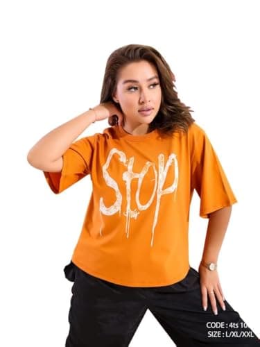 BEBO Women's Printed 1/2 Sleeve T-Shirt 22146_Orange_XXL_24 Orange XXL