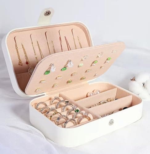 BEDAYA Portable Travel Jewelry Organizer - Small Leather Storage Case for Rings, Earrings, Necklaces with Adjustable Compartments - Modern Design and Assorted Colors.from