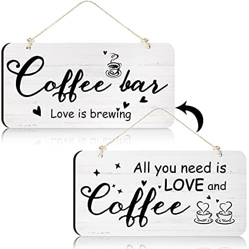 Rustic Wood Coffee Sign Rustic Home Decor All You Need is Love and Coffee Real Pallet Wood Sign Kitchen Accessories for Coffee Bar Farmhouse Home Wall Decoration, 6 x 12 Inches (White)