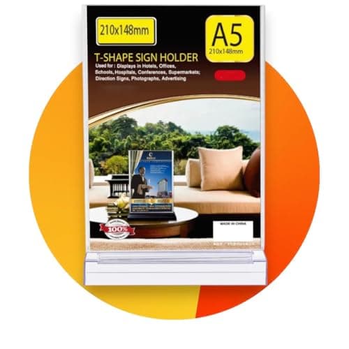 T-Shaped Sign Holder, Transparent, Acrylic, for Hotels, Offices, Hospitals (a5-140x210mm) Item stand