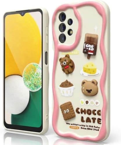 3D Cartoon Case Compatible with Samsung Galaxy A13 / A23 - Cute and Lightweight Raised Elements Soft Silicone Comfortable Hand Wavy Shape (Chocolate & Cookies) Cellular phone case