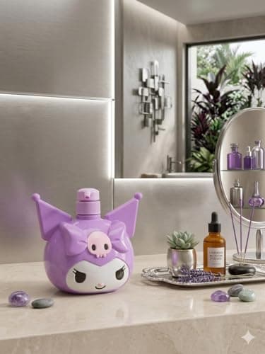 Cute Character Dispenser - Purple Liquid Soap and Shampoo Pump Bottle Reusable Design Ideal Gift for Girls Children Bedroom Bathroom Accessory