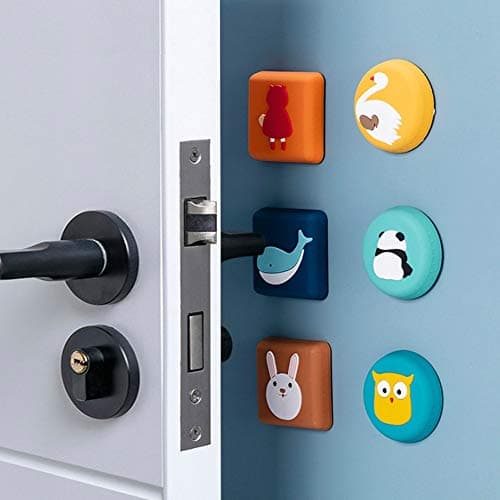 Door Handle Bumper 6 PCE Self-Adhesive Cartoon Animals Wall Protector Door Knob Wall Shield Rubber Buffer Crash Pads Door Stoppers for Furniture Glass Table, Whale Swan Panda Rabbit Owl & Red Hat Doorstop