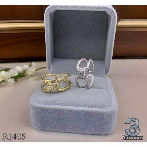 3 Diamonds 292474661779622 18K Gold-Plated Open Ring – Textured Loops With Crystal Centerpiece-1
