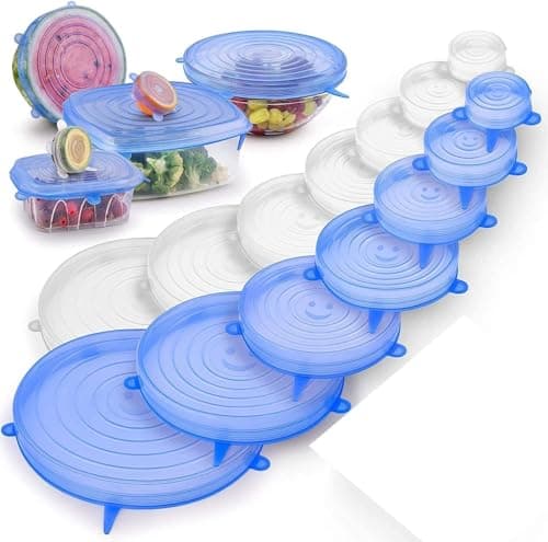 6-Piece Square Stretch Silicone Lids Set for Food Storage and Container Covers, Reusable Flexible Kitchen Lids for Jars and Bowls, Refrigerator Safe