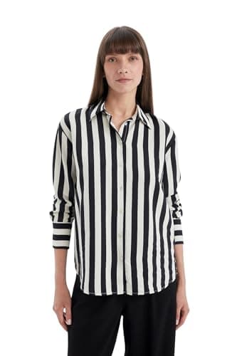 DeFacto Womens Casual Oversize Fit Shirt Neck Long Sleeve Woven Top Long Sleeve Shirt Shirt (pack of 1)