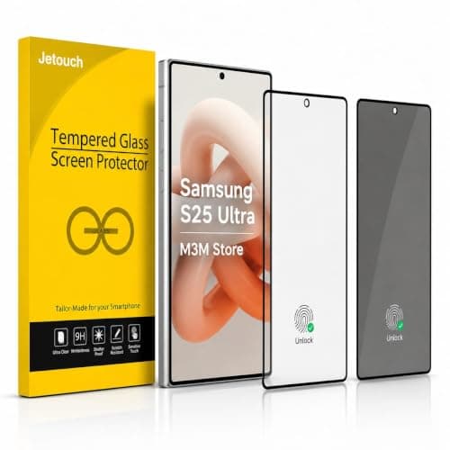 Premium Screen Protector for SAMSUNG GALAXY S25 ULTRA 9H, 1 Privacy + 1 HD Clear Glass, Full Coverage, Scratch Resistant, Case Friendly, High Touch Sensitivity, Easy Installation, 2-Pack