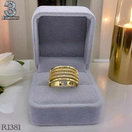 3 Diamonds 292474661779643 Gold-Plated Wide Band Ring – Five Rows Of Sparkling Zircon-1