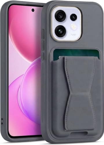 Leather Wallet Case (Compatible with Oppo Reno 16) With TPU Frame, Shockproof Protective Phone Case with Card Holder Stand (Dark Gray) Cellular phone case