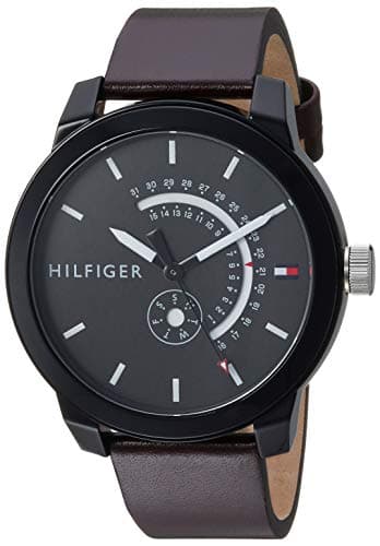 Tommy Hilfiger Watch for Men, Quartz Movement, Analog Display, Brown Leather Strap-1791478