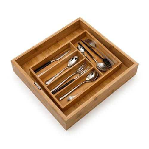 Bamboo Wood Drawer Organizer | Expandable Spoon Fork Knife Box up to 40cm el Caddy
