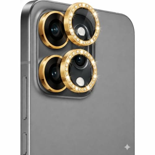 Diamond Camera Lens Protector for Oppo Reno 14 F, 9H Tempered Glass Metal Ring Camera Cover Screen Protector, Case Friendly, Anti Scratch, Gold