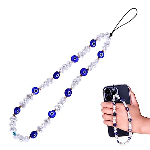 Bewudy Mobile Phone Beaded Bracelet, Beaded Phone Charm, Evil Eye Beaded Lanyard Wrist Strap Universal Mobile Phone Lanyard Wrist Strap Adjustable Phone Charm Grip