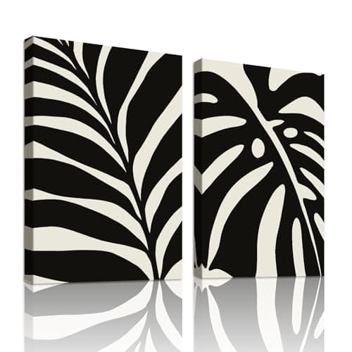 WENGTIAO Pack of 2 Abstract Black Canvas Pictures Art Prints Framed Picture Minimalist Botanical Pictures on Canvas for Modern Living Room Bedroom Wall Decoration 40 x 60 cm x 2