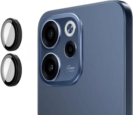 Camera Lens Protector for Oppo Reno 15 Accessories, 9H Tempered Glass Metal Ring Camera Cover Screen Protector, Case Friendly, Anti Scratch, Black