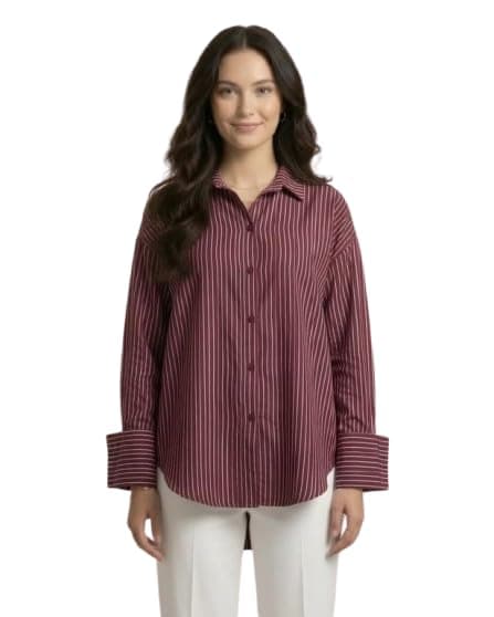 Striped Shirt, Burgundy | Oversized silhouette
