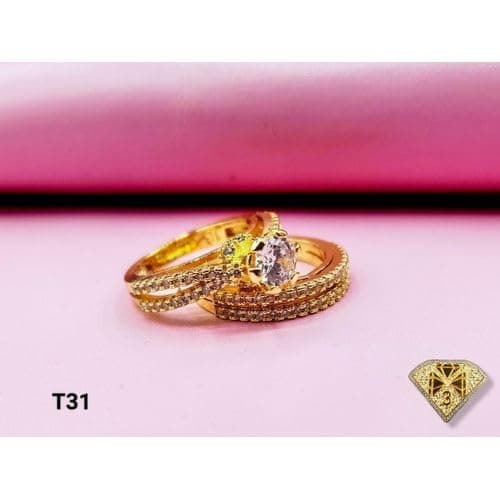 3 Diamonds 292474661779101 Wedding Twins For Women Gold Plated Ring
