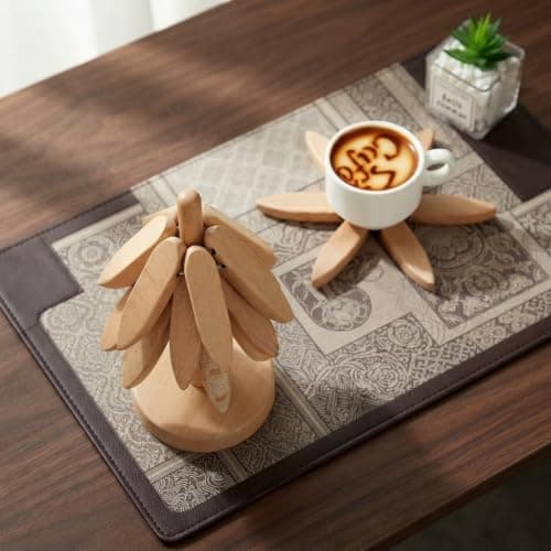 3-Piece Bamboo Coaster Set with Tree Holder 9.5cm Cup and Mug Heat Mats
