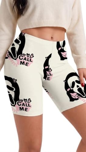 Women's High Waist Stretch Printed Leggings Shorts One Size 40 cm Fits Up to 85 kg Soft Elastic Fabric Short Leggings for Daily Wear Sports Under Dresses