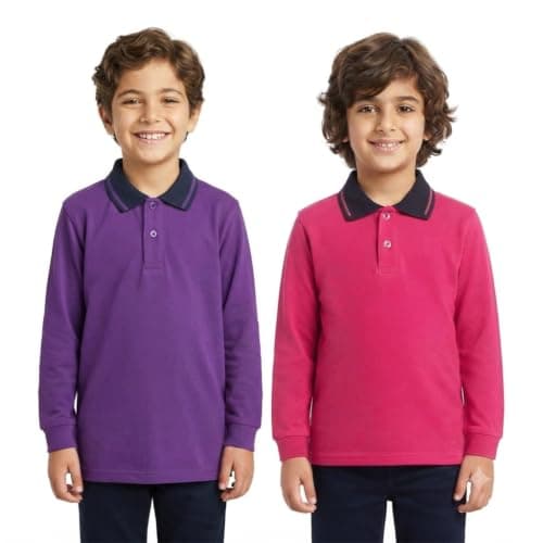 Red Circle Bundle of 2 long Sleeve Polo T-Shirt Kids mauve-Fuchsia 6