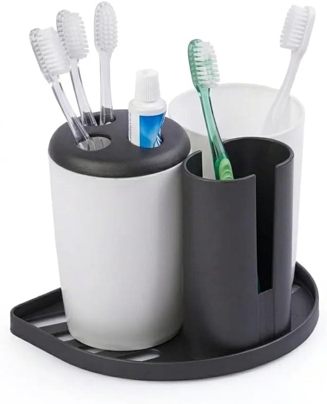 Plastic Toothbrush Holder Set, 2 Cup Design, Multifunctional Toothbrush Holder and Toothpaste Cup Holder Set, Random Color