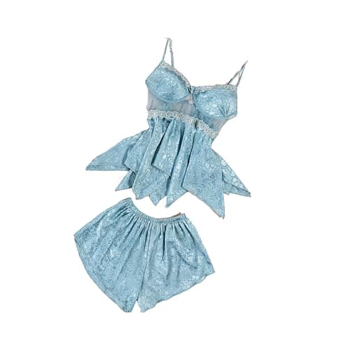 2 Piece Hot Short Lingerie Set Sleeveless Top Women Summer Silk Pajamas One Size 50k to 80k (NO:3044)