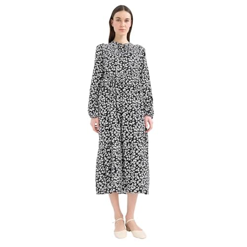DeFacto womens Tiered C Neck Long Sleeve CNS Dress & Skirt Long Sleeve Woven Dress E0480AX Long Sleeve Woven Dress