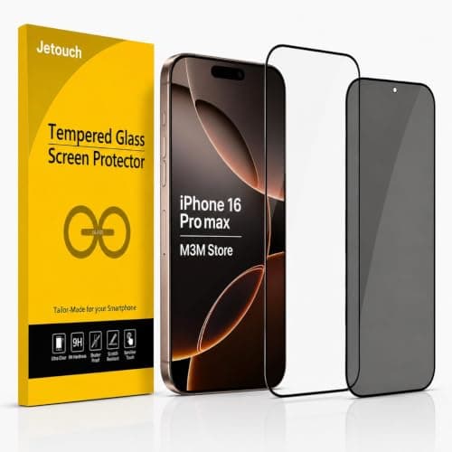 Premium Tempered Glass Screen Protector for iPhone 16 PRO MAX, 9H, 1 Privacy + 1 HD Clear Glass, Full Coverage, Scratch Resistant, Case Friendly, High Touch Sensitivity, Easy Installation, 2-Pack