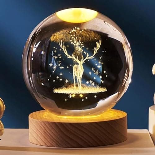 3D Laser-Engraved Solar System Crystal Ball Night Lamp with a Wooden Base, a Colorful LED USB-Powered Table Light for Home Decor and Gifts