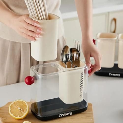 Plastic Double Cutlery Organizer Drainer with Detachable Drainage Base Item container