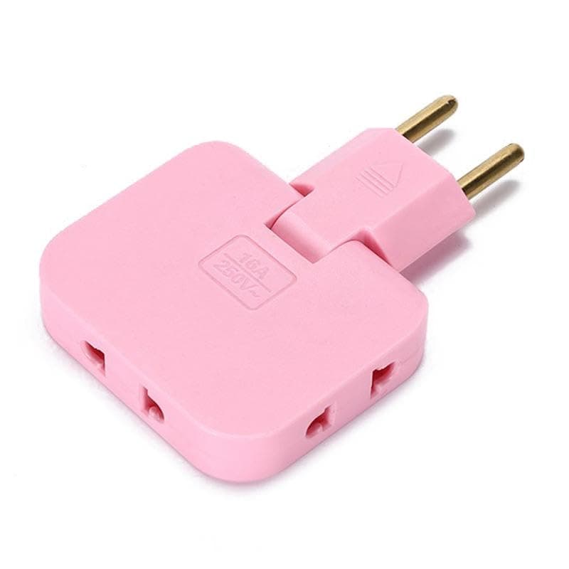 Wall Plug Adapter 3 Sockets Foldable 3 In 1 Multi Socket Power Adapter Compact Space Saving Design For Travel Home Office Portable Electrical Plug Easy Use (Pink) Power converter