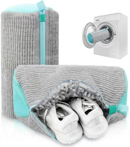 Jumbo Microfiber Shoe Cleaning Bag for Washing Machine with Internal Scrubbing Brush Large Sneaker Laundry Protector Fits One Full Pair of Shoes