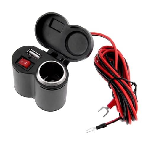 Car Cigarette Lighter Socket Splitter and USB Phone Charger Port, Waterproof 12V Dual Slot Plug Replacement with Mounting Wire for Car, Marine Truck, Bike - KaberTrade Charging adapter