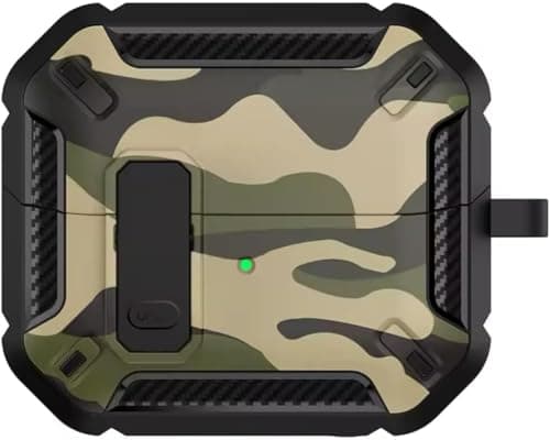 Eco Compatible with Samsung Galaxy Buds 3 Pro/Buds 3 Case Full-Body Shockproof (Secure Lock) Galaxy Buds 3 & Galaxy Buds 3 Pro (2024) with Carabiner (Camo Green) Portable electronic device cover