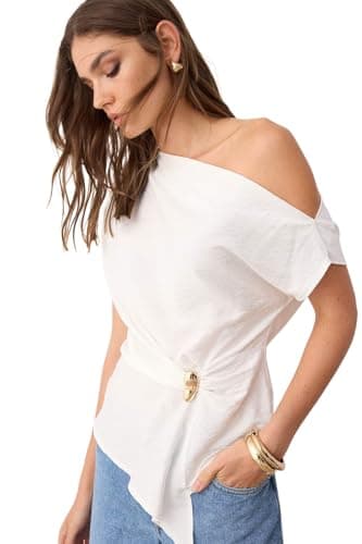 Trendyol Womens Ecru Boat Neck Fitted Buckle Detailed Woven Blouse Twoaw26Bz00058 Blouse Shirt