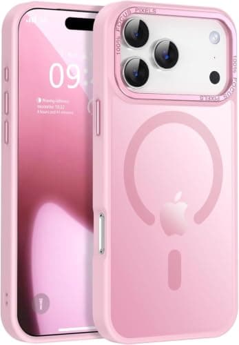 Case Cover Translucent Matte Slim Shockproof Magnetic Phone Case (Compatible with iphone 17 Pro) Women Men Girl Boy Protective Cover (Light Pink) Cellular phone case