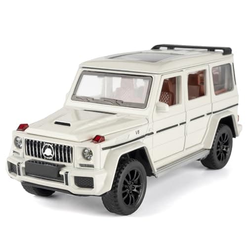 iLooboo Alloy Collectible White G63 AMG Toy Vehicle Pull Back Die-Cast Car Model with Lights and Sound